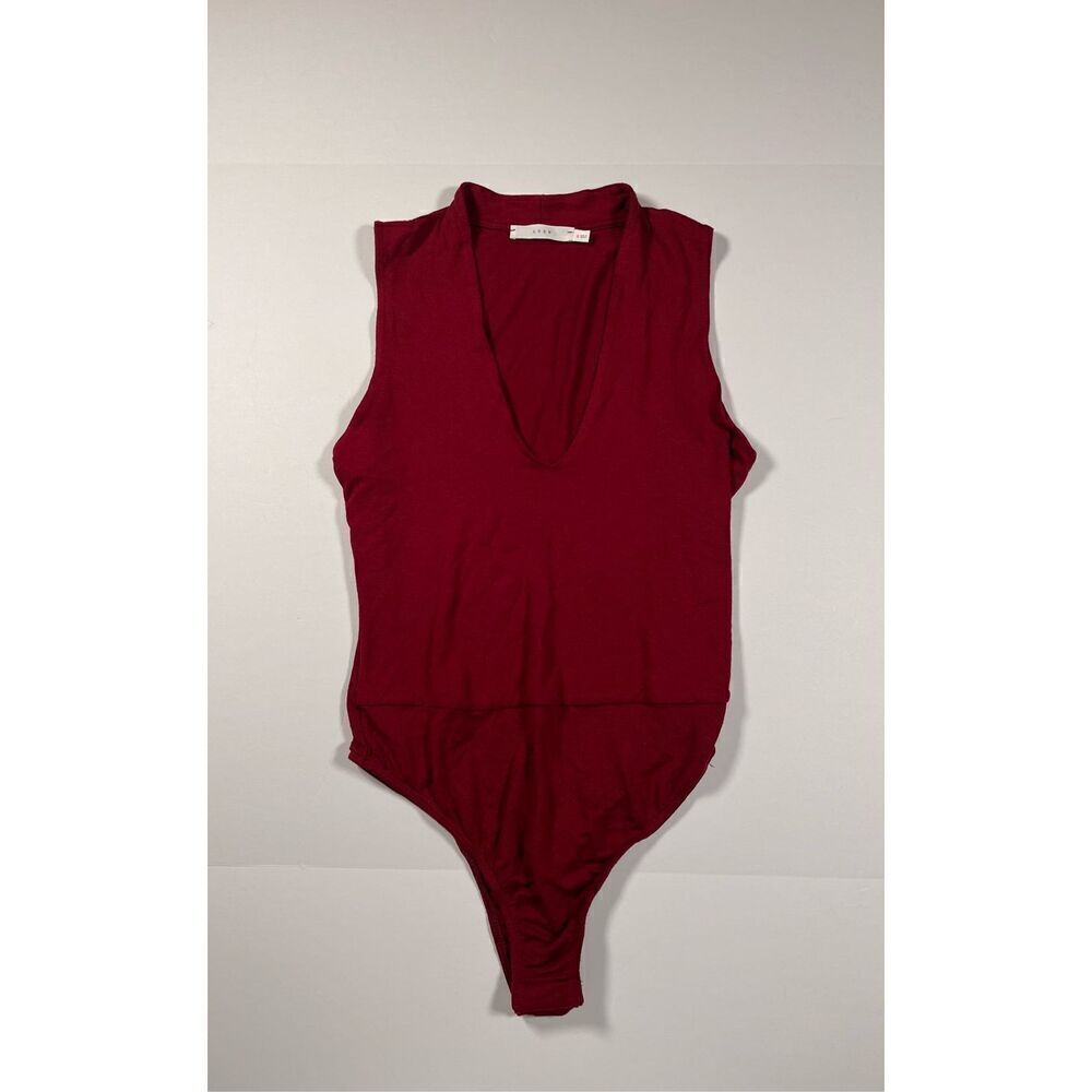 Lush Maroon One Piece Mock Neck Low Cut Sleeveless One Piece Bodysuit Size Small